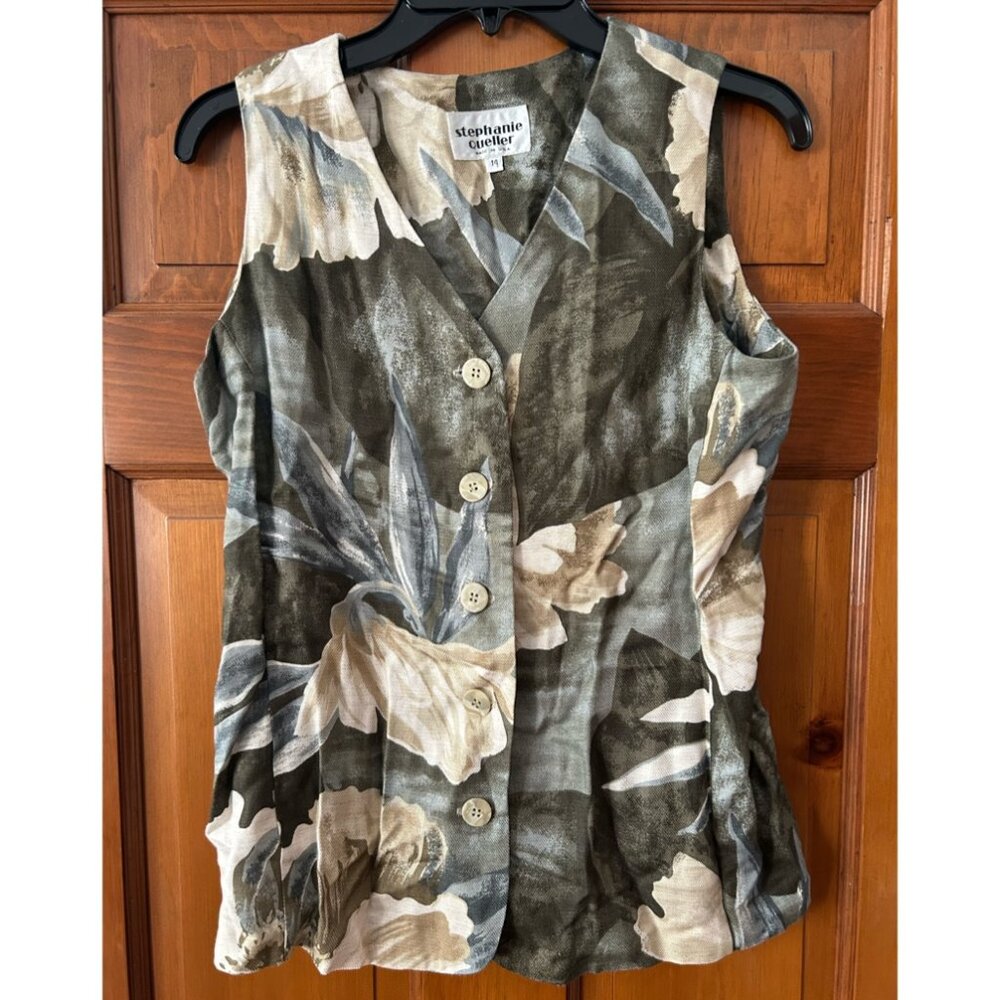 Vintage Floral Linen Vest/Tank Top